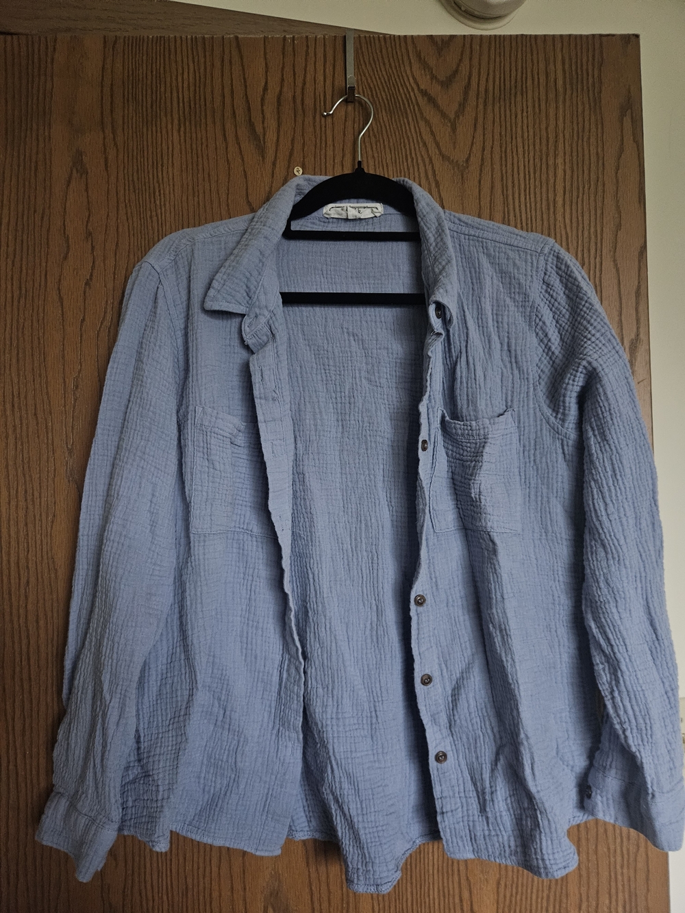 Hippie Rose Pale Blue Crinkled Button-Front Women's Shirt